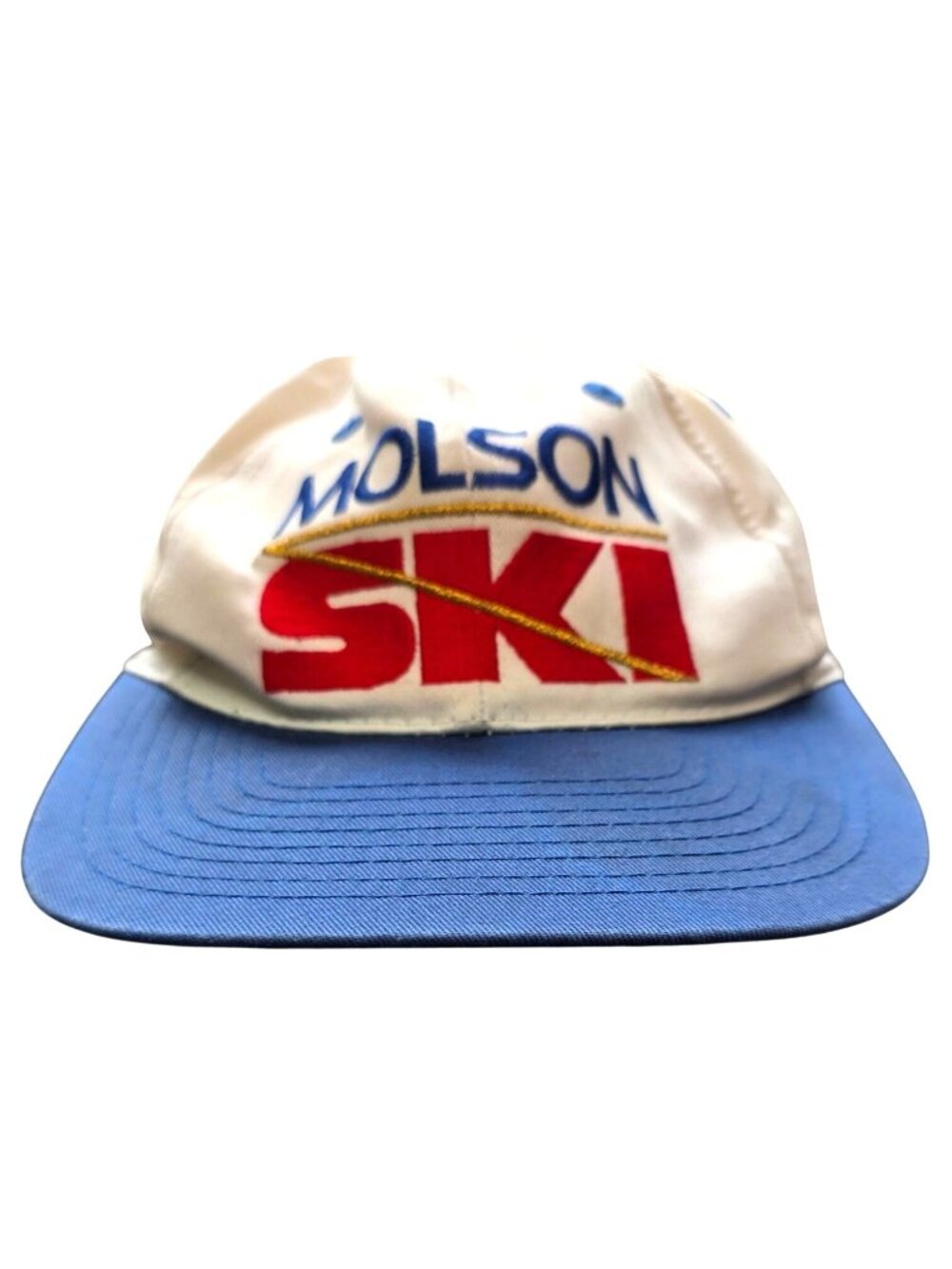 Vintage Molson Ski Snapback Hat Blue Brim White Crown Embroidered Adjustable Cap